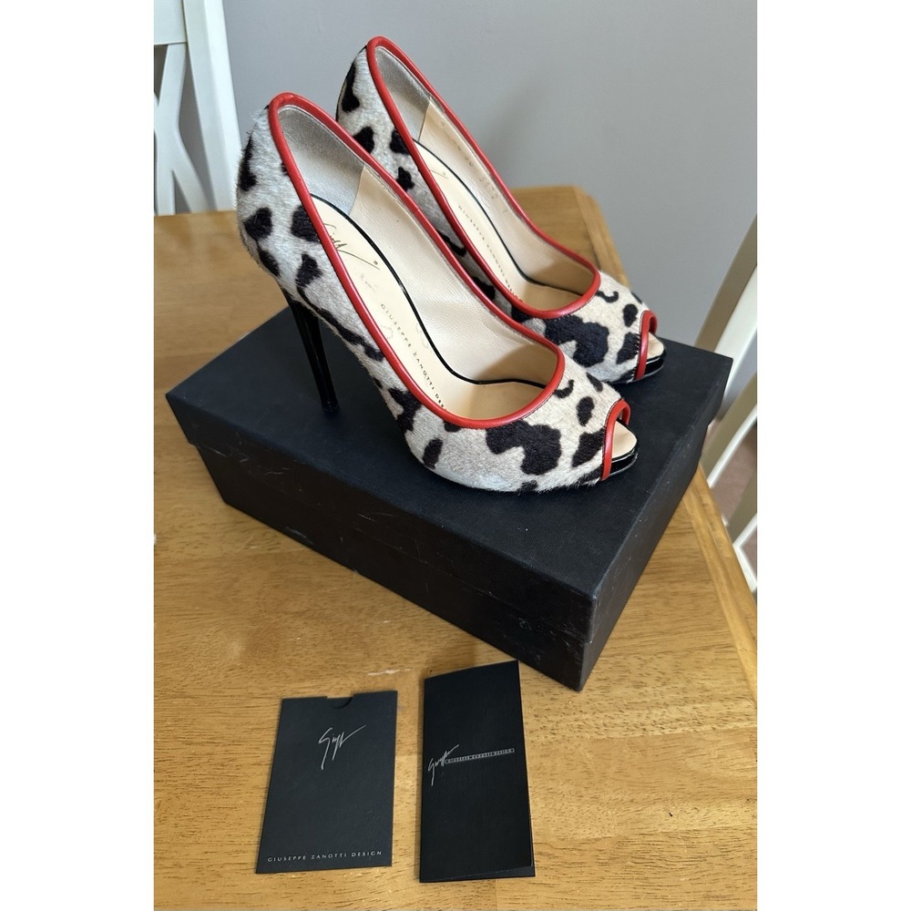 Giuseppe Zanotti Leopard Print Calf Hair Open Toe Heels Rare EUR 36.5 US 6.5